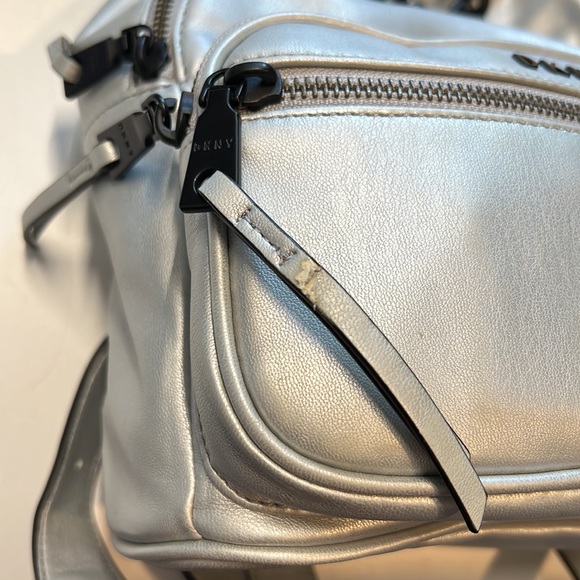 DKNY Metallic Silver Mini Backpack w/ Black Chain Details, NWOT! - Picture 10 of 10